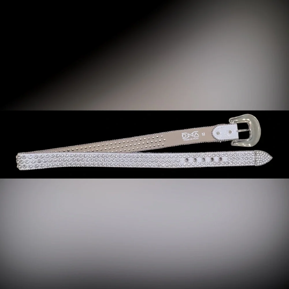 DNA Premium White & Silver Diamond Rhinestone Cowgirl Crocodile Belt